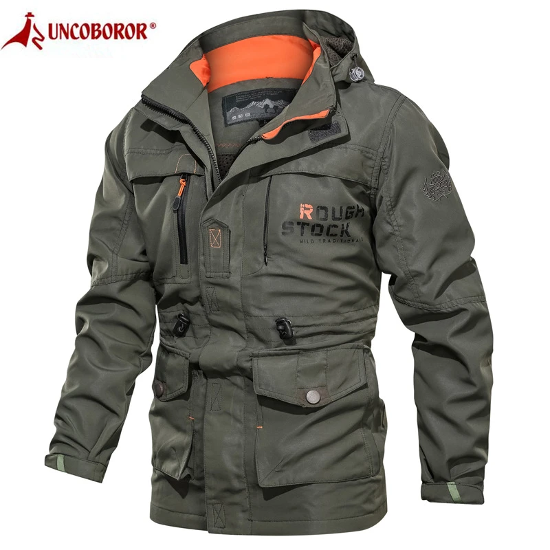 

2019 Bomber Casual Jacket Men Outwear Breathable Windbreaker Zipper Hooded Coat Multi-pocket Waterproof Military Tactical Jacket