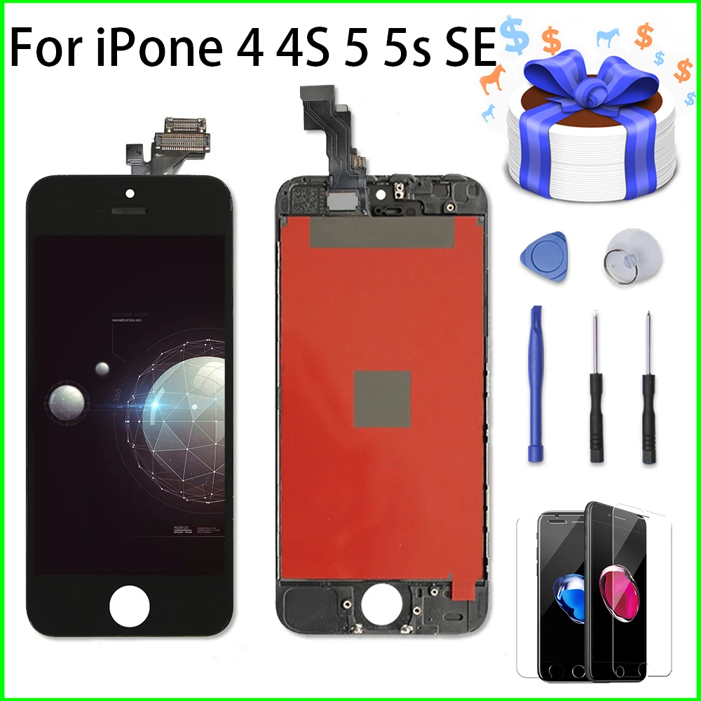 

Black&White Pantall Display for iPhone 4 4S 5 5s SE LCD Digitizer Assembly No Dead Pixel Screen with Repair Tools+Tempered Film