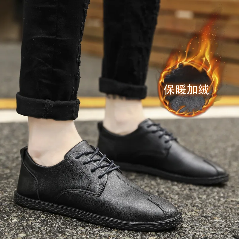

MEN'S Casual Leather Shoes 2019 New Style Winter plus Velvet England Korean-style Elevator Versitile Fashion Trend Shoe Men's