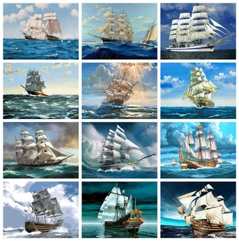 

HUACAN Diamond Painting Full Square Sailboat Diamond Embroidery Mosaic Sale Landscape Home Decoration Craft Kit