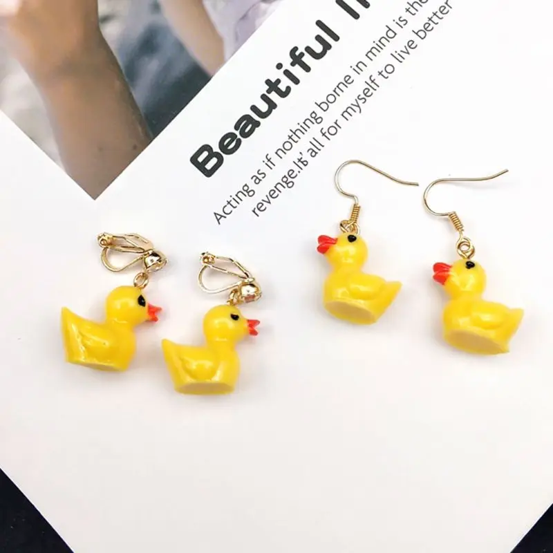 Super Cute Mini Yellow Duck Drop Dangle Earrings No Piercing Small Animals Clip On For Kid Fashion Jewelry | Украшения и