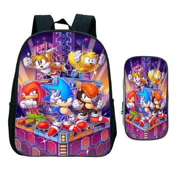 

Kids Sonic Print Backpack Children Kindergarten School Bag Child Cartoon Bookbag Start School Gift(2pcs Set/Rucksack+Pen Bag)