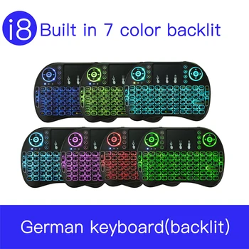 

Hot sale 7 color backlit i8 Mini Wireless Keyboard 2.4ghz German Air Mouse with Touchpad Remote Control PK French Android TV Box