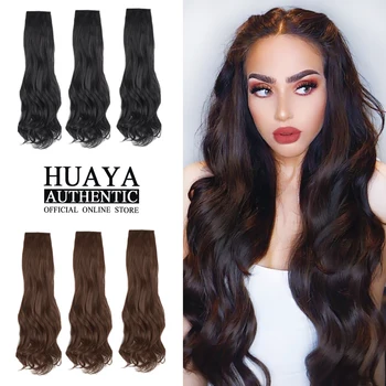 

HUAYA Long Wavy Curly Clip in Hair Extension Heat Resistant Synthetic Black Brown Hair Pieces Women Natural Hair Extension