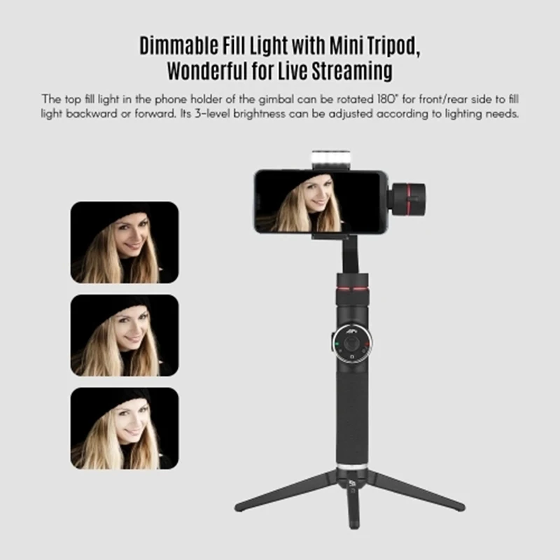  AFI V5 Portable 3-Axis Handheld Gimbal Mobile Phone Video Stabilizer with Dimmable Fill Light for U