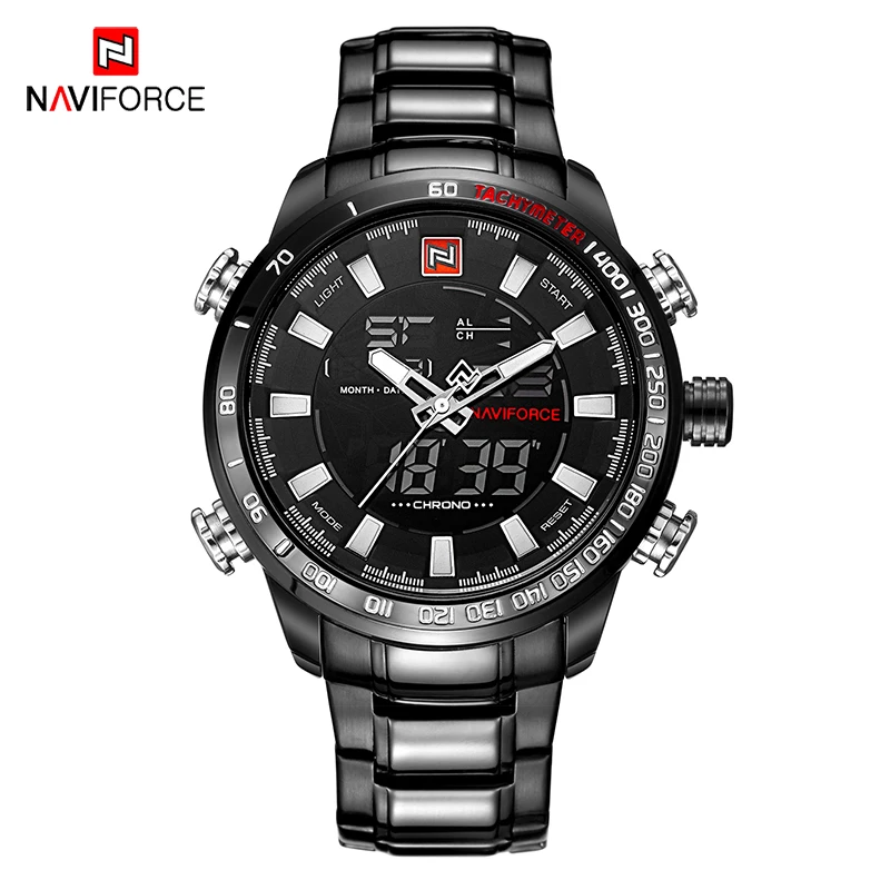 NAVIFORCE Men Military Fashion Black Steel Quartz Wristwatch Men s Dual Display Waterproof Man Sport Watches 2