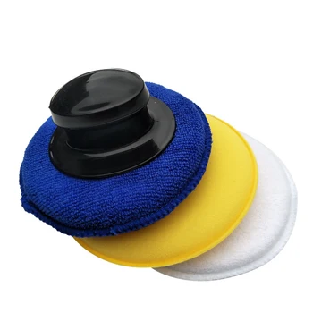 

4pcs Small Auto Tool Sponge Set Applicator Buffing Car Cleaning High Density Round Professional Polishing Waxing With Handle Kit