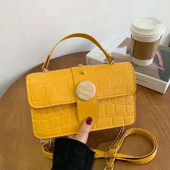 

Retro Stone Pattern Crossbody For Women 2020 Solid Color Chain Bag PU Leather Small Shoulder Bags Female Hasp Square Tote Bags