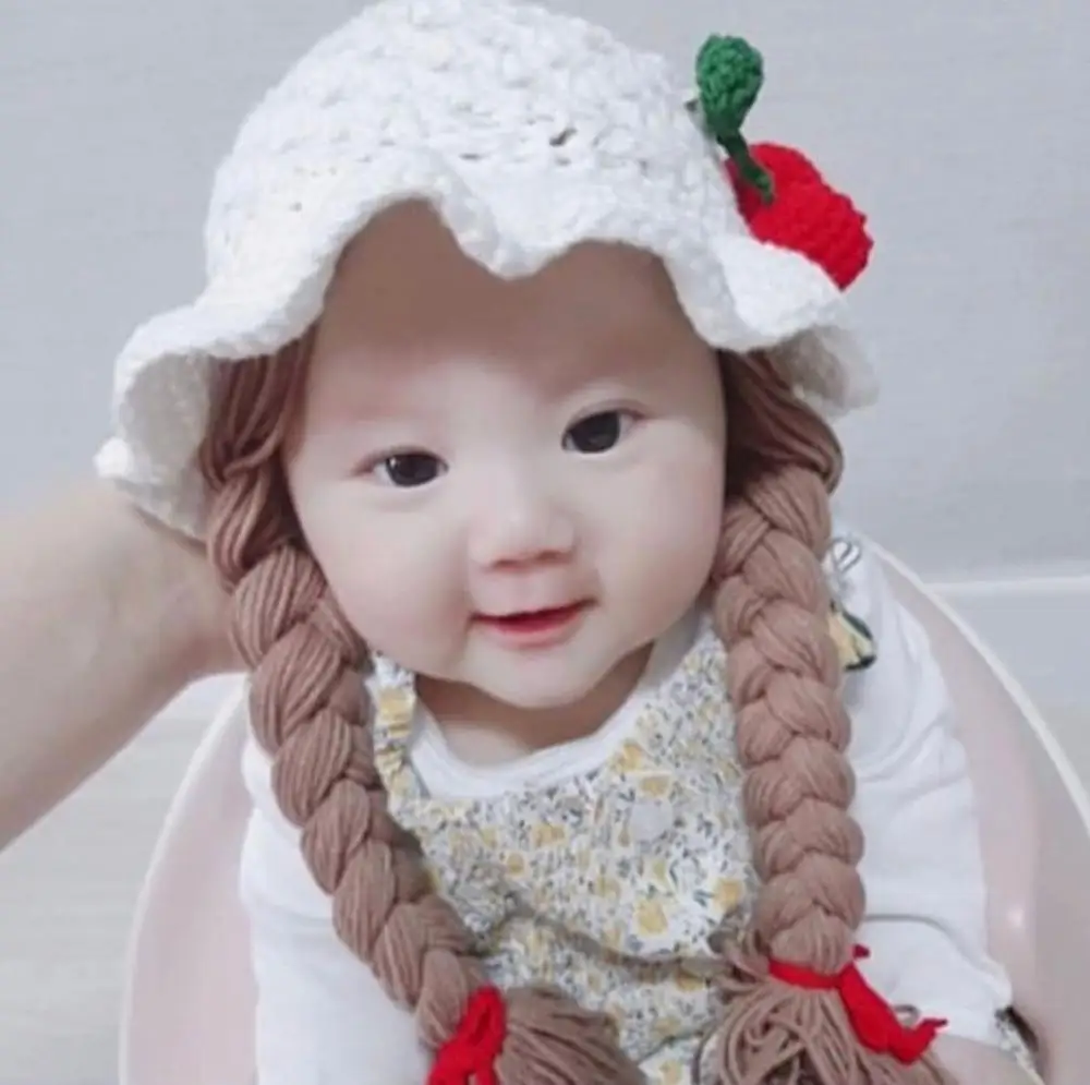 

Simulation Braid Hair Cap Beanies Baby Hat Winter Children Hat Knitted Cute Cap For Girls Hat Baby Beanies