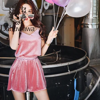 

Dabuwawa Vintage Pink Elastic Waist Solid Velvet Shorts Women Casual Solid Loose Shorts Female with Pocket DT1BSP003