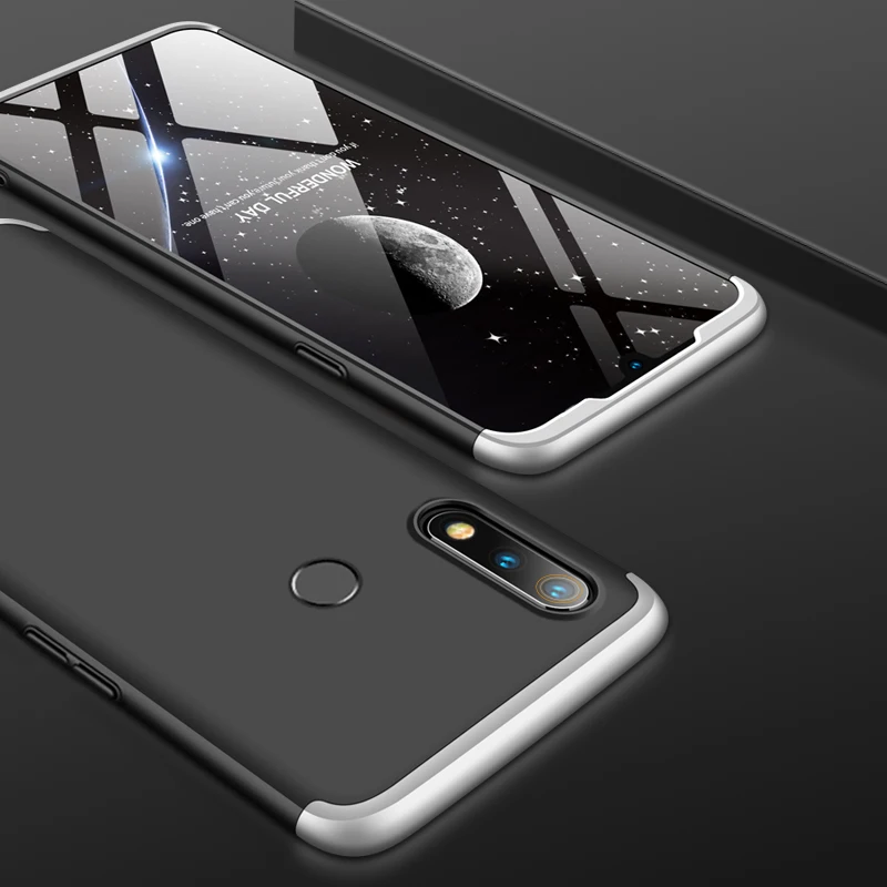 360 градусов чехол для OPPO Realme 5 3 2 F11 F9 Pro Q X Lite XT C2 U1 C1 K3 K1 A9 A7X AX7 чехол 3 в 1 Жесткий PC защитный чехол - Цвет: Silvery and Black