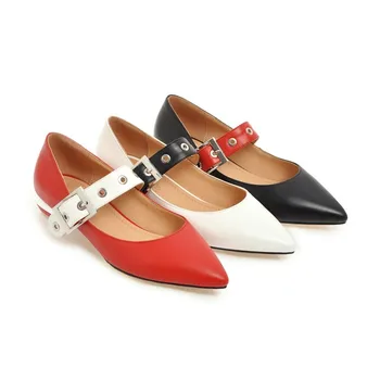

2020 French retro one word buckle shallow single shoes spring thick heel pointed gentle lady art Mary Jane shoes