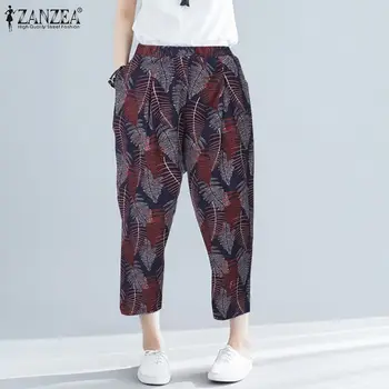 

Plus Size Women's Pants ZANZEA Ladies Floral Print Long Trousers Casual Cotton Long Harem Pants Elastic Waist Pantalones Mujer