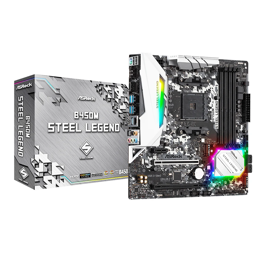 Настольная Материнская плата ASRock Super Alloy B450M Steel Legend разъем AM4 DDR4 SATA3 Ultra M.2 USB 3 1 VGA HDMI