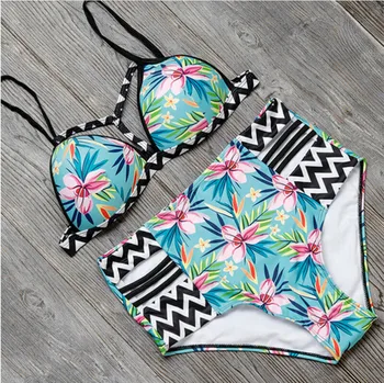 

Sexy Women Push-up Padded Bra Bandage Flower Bikini Set Swimsuit High Waist Female Biquini Swimwear Bathing Suit Beachwear