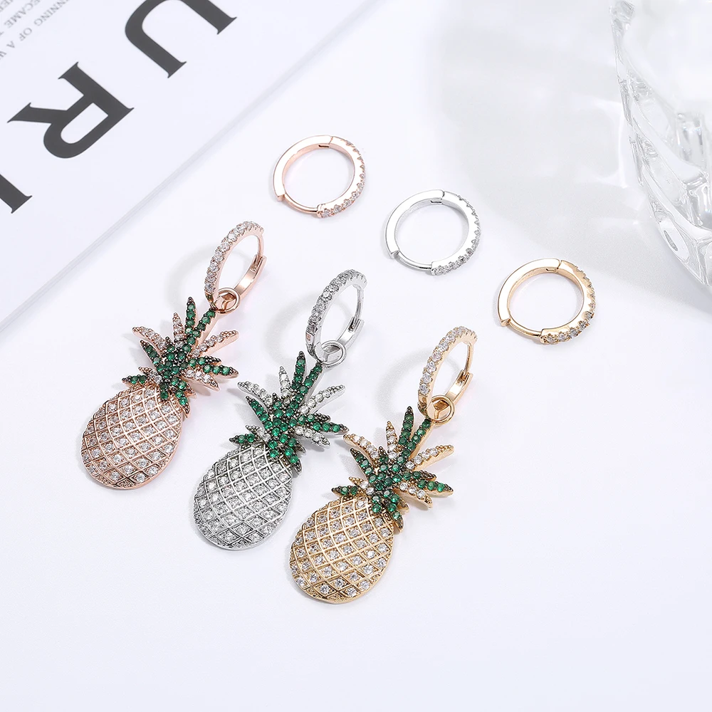 

Colorful Fashion Pineapple Cubic Zirconia Drop Dangle Earrings For Women Elegant Boho Statement Earring Female Jewelry Bijoux