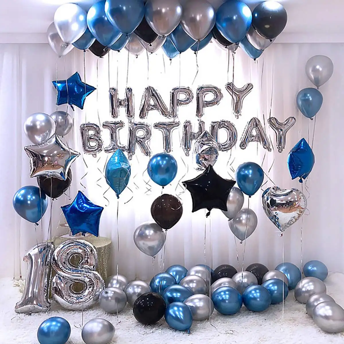 

Silver Metal 18th Birthday Balloons Happy 18 Birthday Party Number Balloon For Adult Birthday Party Decoration