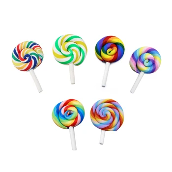 

David accessories 25x40mm Rainbow Lollipop Polymer Clay Flatback DIY Decoration Supply Handmade Material Gift,20Yc8743
