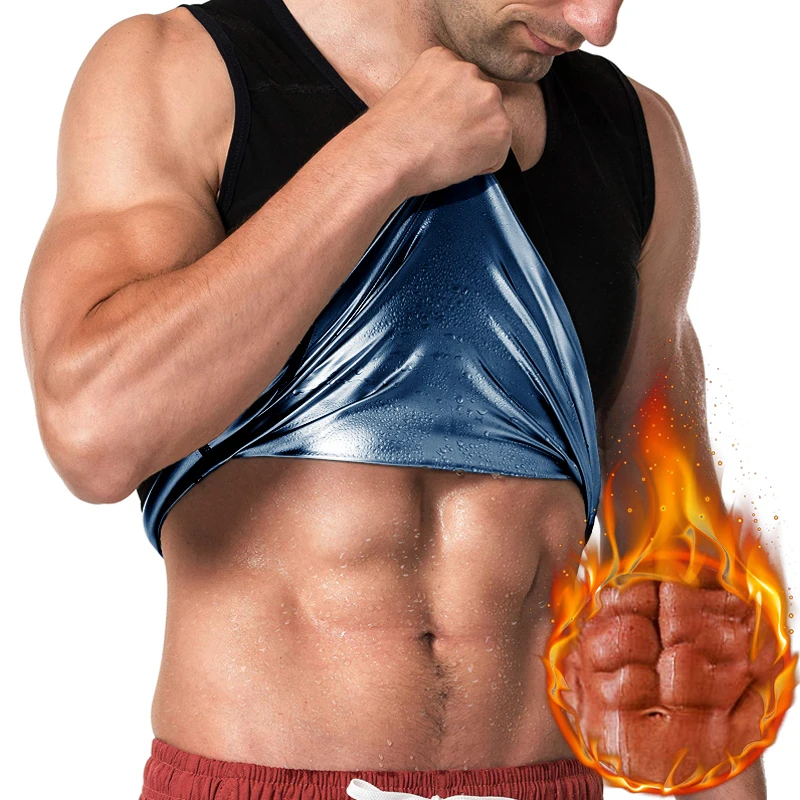 Mens Body Shaper Polymer Sweat Vest Waist Trainer Slimming Shirt Workout Tank Top Shapewear Weight Loss Fat Burning Sauna Suit