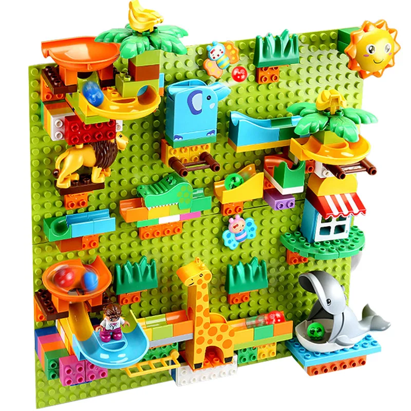 

legoing duploed large particle Baseplate wall Marble Race Run Track compatible legoed duploe animals DIY Brick Toys For children