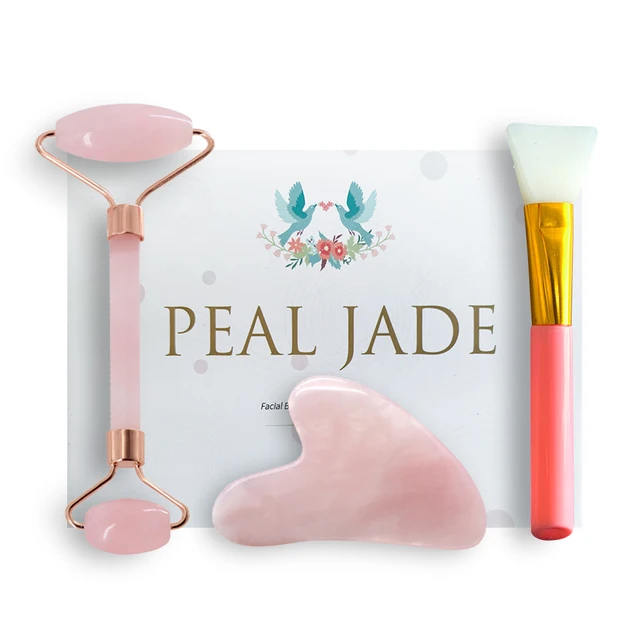 Rose Quartz Powder Crystal Jade Roller Massage Spa Natural Pink Handmade Gua Sha Stone Facial Beauty Device Face Skin Care Tool 1