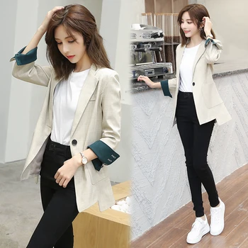

Women Suit Coat Spring and Autumn Pattern Single-breasted Female Suit lapel Jackets 2020 Autumn Loose Blaser Outwear Femme
