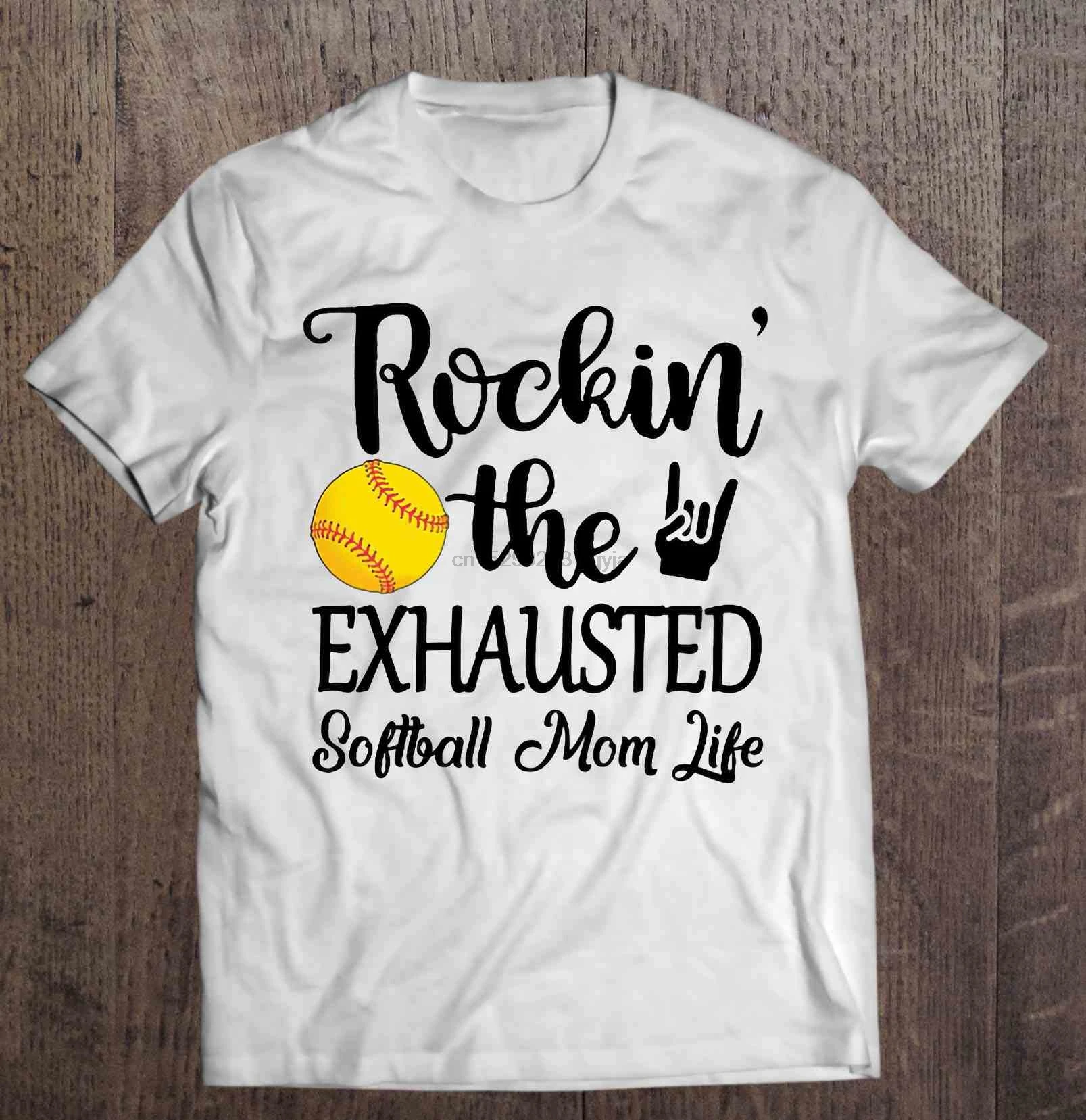 Мужская забавная футболка модная Rockin' The uffed Softball Mom Life (1) женская | одежда