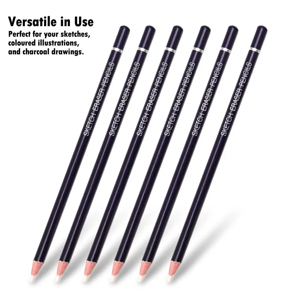 Eraser Pencil Pen Style Rubber Revise Details Highlight Modeling For Manga Design Drawing Art Supplies Set of 6 eraser pencil