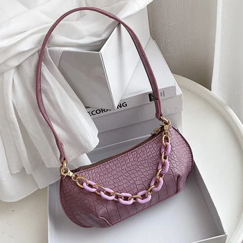 

Candy Chain Design Solid Color Small PU Leather Crossbody Bags For Women 2020 Summer Simple Armpit bag Shoulder Handbags