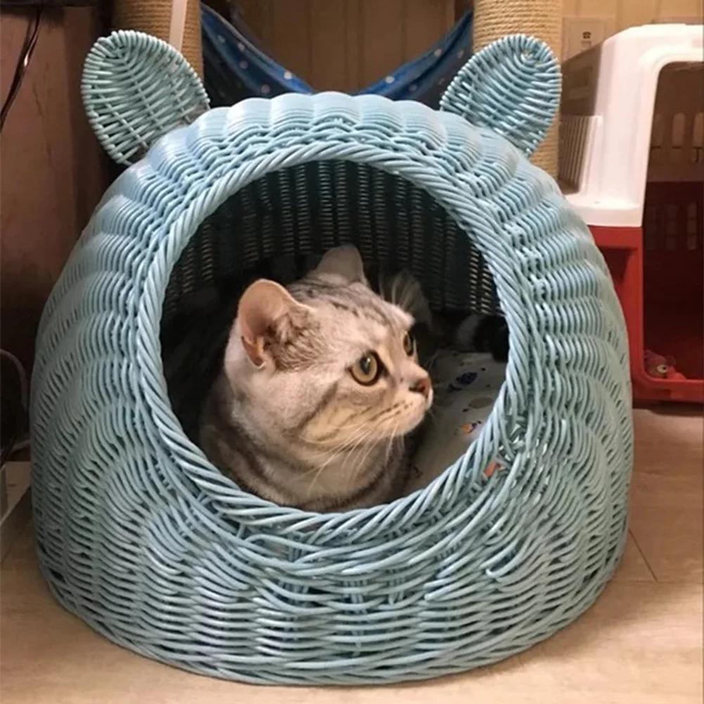  Pet Woven Cave Bed Woven Imitation Wicker Pet House Basket Bed for Cat/Kitten/Puppy/Dog
