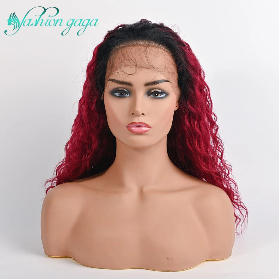 Fashiongaga 13X4 Lace Front Wig Red Mixed Black Root 100% Human Hair Deep Wave Curly With Baby | Шиньоны и парики