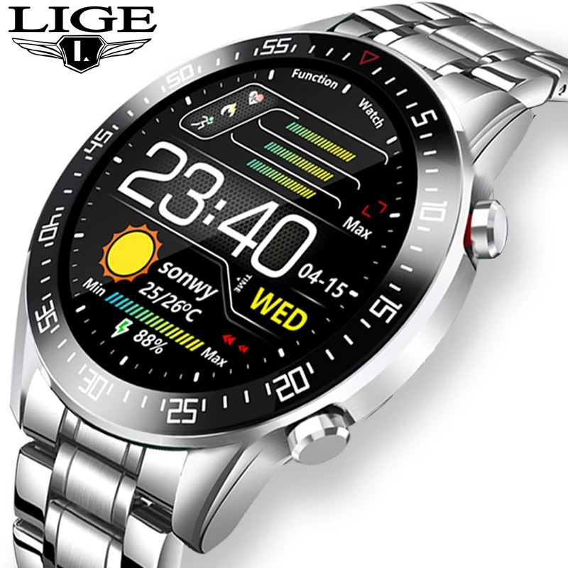 

LIGE Smart Watch Men smartwatch LED Full Touch Screen For Android iOS Heart Rate Blood Pressure Monitor Waterproof Fitness Watch