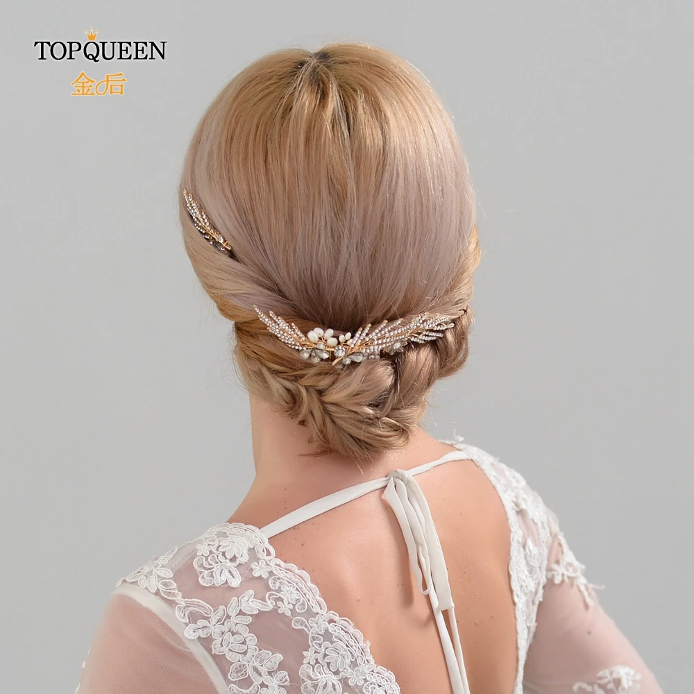 TOPQUEEN HP01-Set Свадебные Элегантные аксессуары золотой расческа для волос с Кристалл и жемчуг для Вечеринка Быстрая доставка
