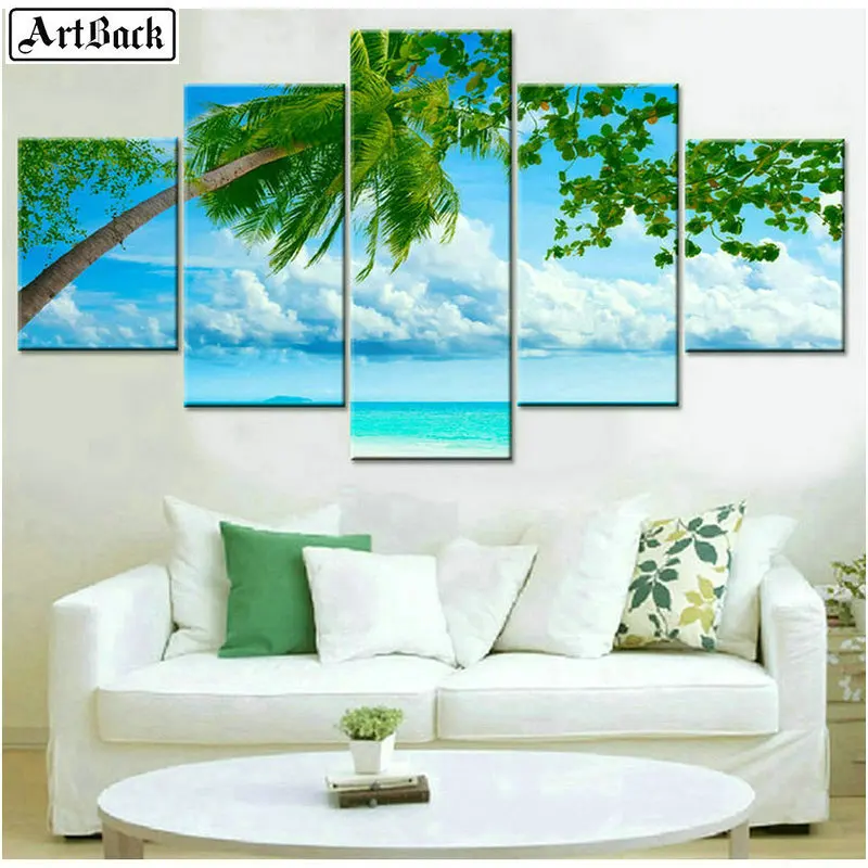

Five spell diamond painting seaside tree 5d full square / round drill 3d diamond mosaic landscape living room decoration