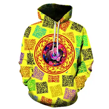 

2019 New Two-Dimensional Code Flow Trendy Hooded Mens Hoodies and Sweatshirts Oversized for Hip Hop Put on your personality