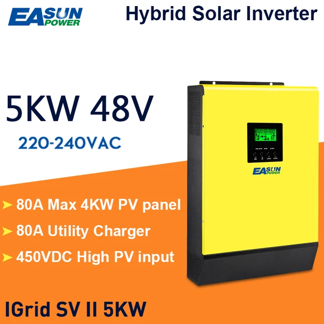 Easun Power 5000w Hybrid Solar Power Inverter 48v 230vac Grid Tied + Off  Grid 80a Mppt Solar Charger 450vdc Pv Input - Inverters u0026 Converters -  AliExpress