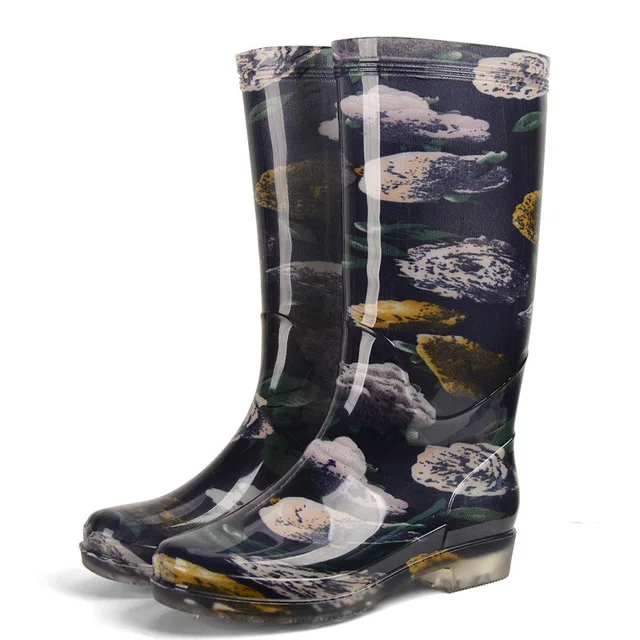 Rouroliu/женские непромокаемые сапоги с принтом; водонепроницаемая обувь; резиновые сапоги из пвх; нескользящие женские сапоги; RB268