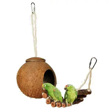 

Coconut Shell Bird Nest Parrot Chewing Toy Bird Toy Chain Clause Bird Nest Natural Coconut Shell Bird Nest