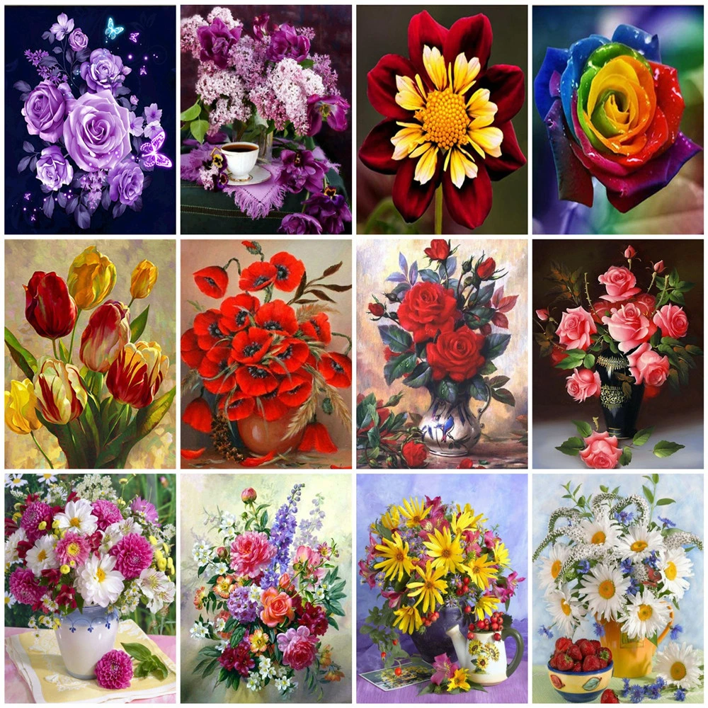 

HUACAN Picture By Numbers Kits HandPainted Painting Flowers Art Gift DIY Dawing On Canvas Home Decoration