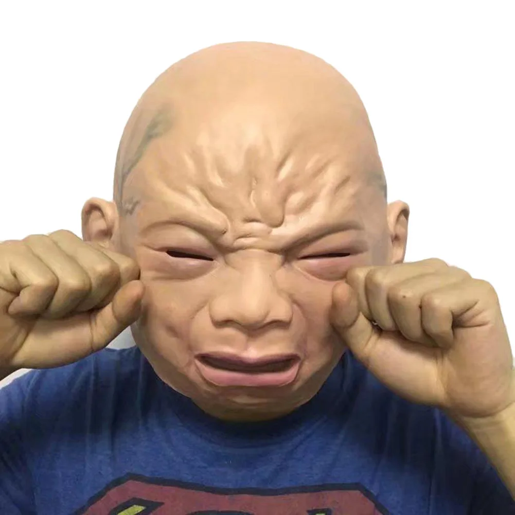 

Smile Cry Infant Mask Full Head Crying Face Baby Mask Head Band Halloween Party Haunted House Celebrity Latex Surface