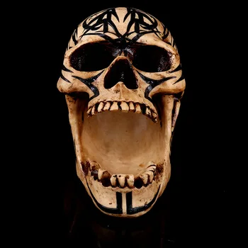 

[Funny] Halloween Creative Home Pub Decoration tattoo Skull figure model Statue horror Resin Crafts Sculpture ornament gift