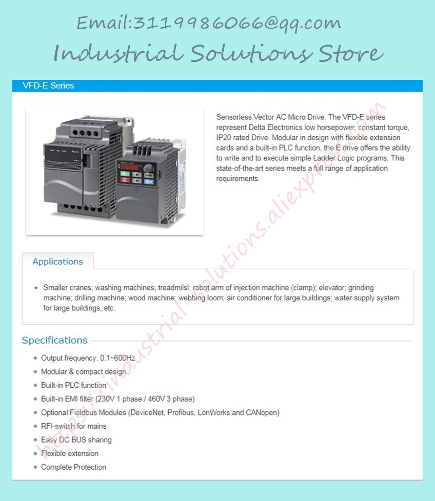 Вход 1ph 220V выход 3ph Инвертор серии E VFD022E21A 0~ 240V 11A 0,1~ 600Hz VFD-E 2.2KW 3HP
