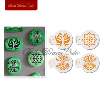 

4pcs/set Eid Mubarak Hajj Cookies Stencil Coffee Cake Stencils Template Biscuits Fondant Mold Cake Decorating Tools Bakeware