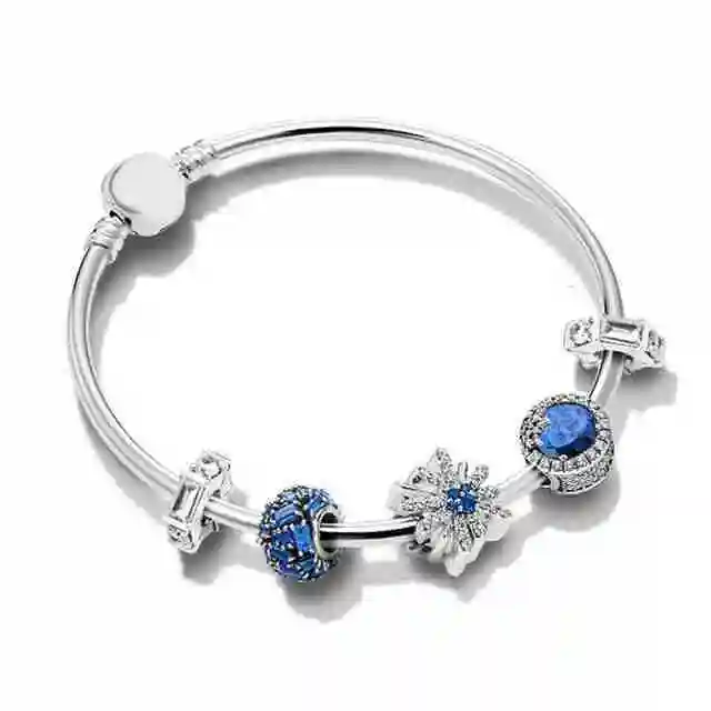 

100% 925 silver sterling zt0197 glowing fireworks fireworks... Cinnamon blue bracelet... elegance ice sculpture spacer charm.