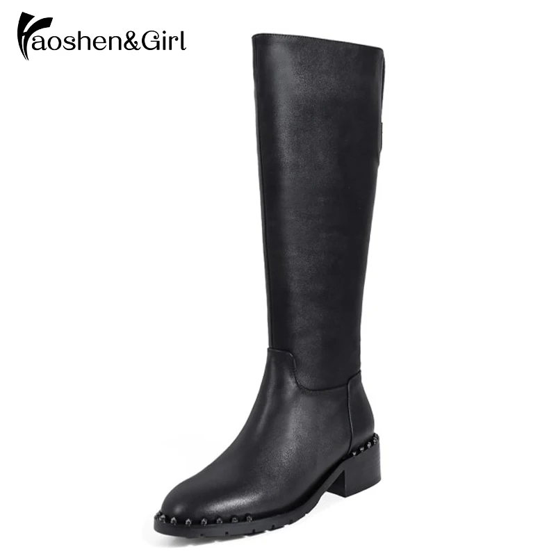 Haoshen &amp Girl/сапоги для верховой езды из натуральной кожи женская обувь зимние