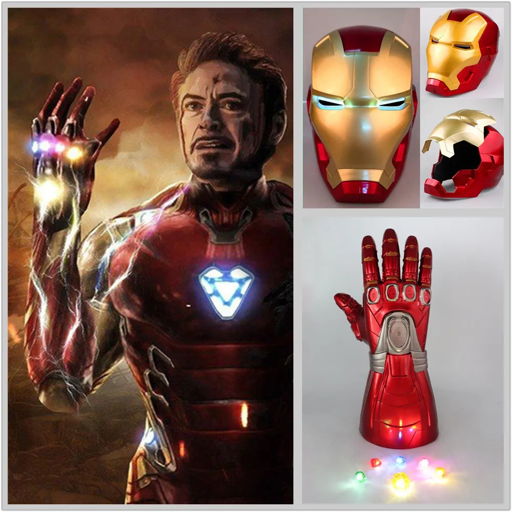 

Halloween Party Anime 1:1 Avengers Endgame Iron Man Cosplay Props Helmet Full Face LED PVC Masks Thanos Infinity Gauntlet Gloves