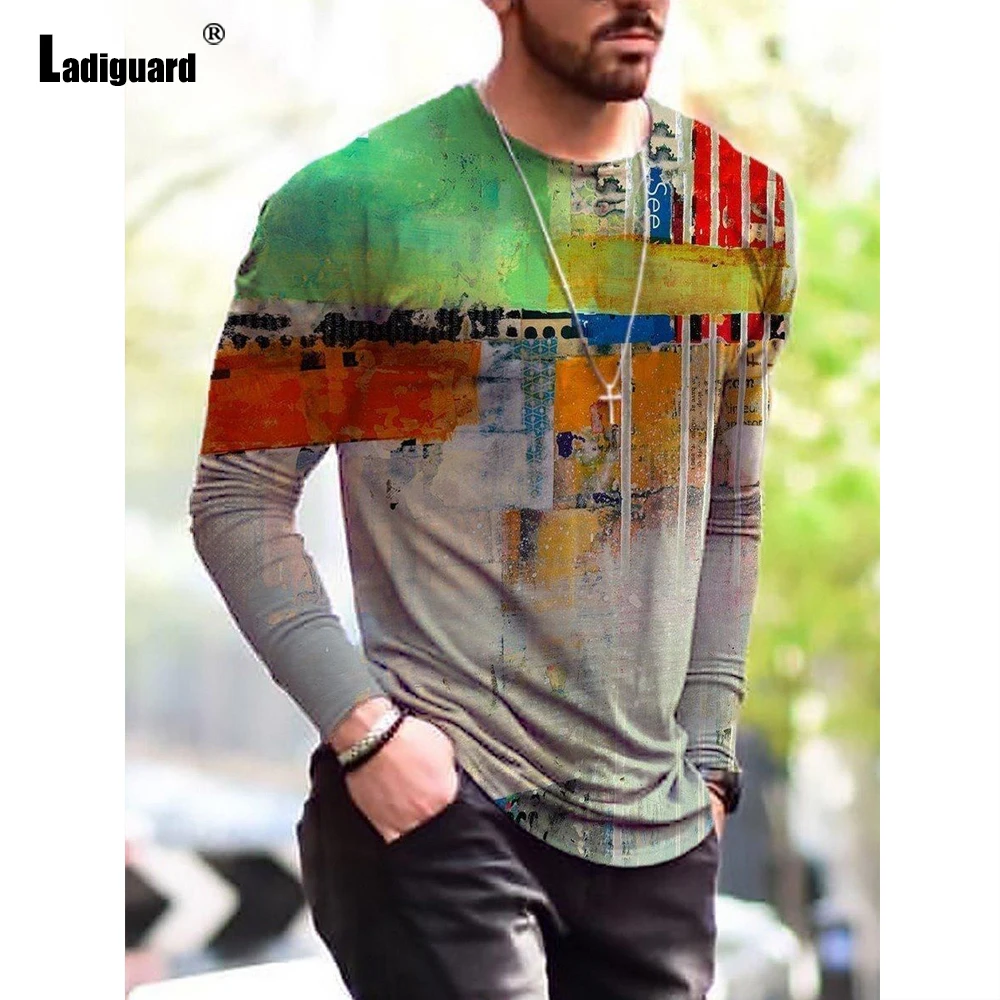 Ropa de talla grande para hombre, Tops básicos, a la moda 3D Camiseta con estampado, jerséis informales de manga larga, camisetas 3XL 2021