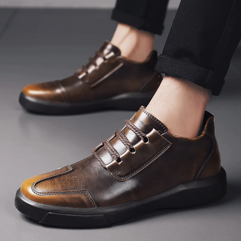 

Martin Shoes Men's Autumn 2019 Casual Leather Shoes Retro Rub Color Genuine Leather Low Top Leather Boot British Style Workwear