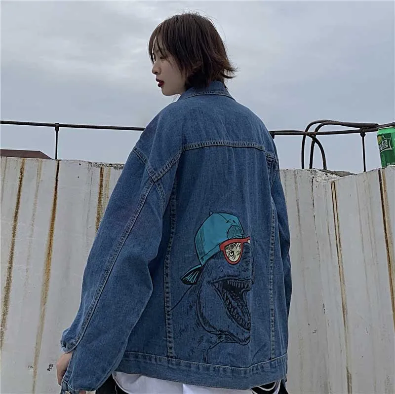 NiceMix джинсовая куртка женские свободные пальто с длинными рукавами Boyfriend Harajuku Весна Осень Новые джинсовые пальто женские высокого качества