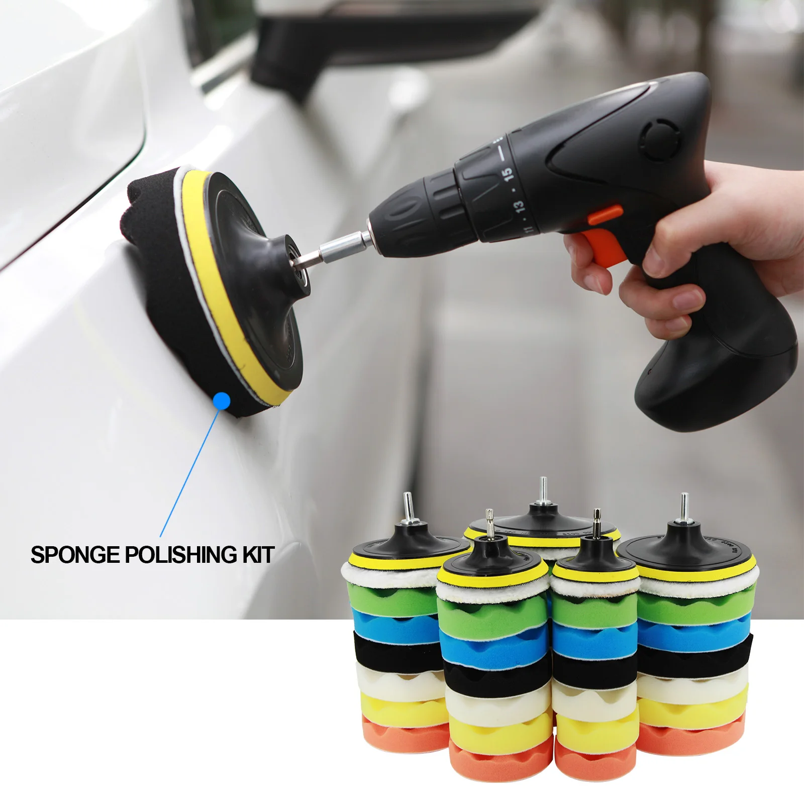 Car Polishing Disc 9Pcs/Set Self-Adhesive Buffing Waxing Sponge Wool Wheel Polishing Pad For Car Polisher Drill Adapter